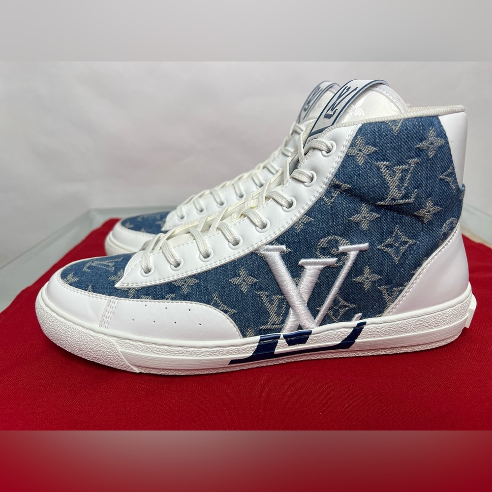 Louis Vuitton Charlie Trainer Sneaker Denim Blue White High Top Original LV - Picture 5 of 12